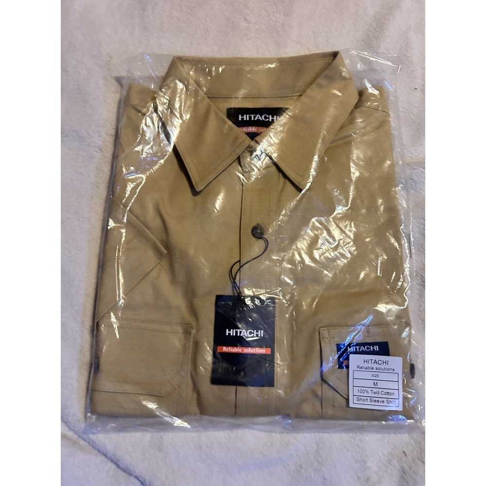Hitachi Reliable Solutions Uniform Work‎ Shirt Men's Medium Tan Short Sleeve